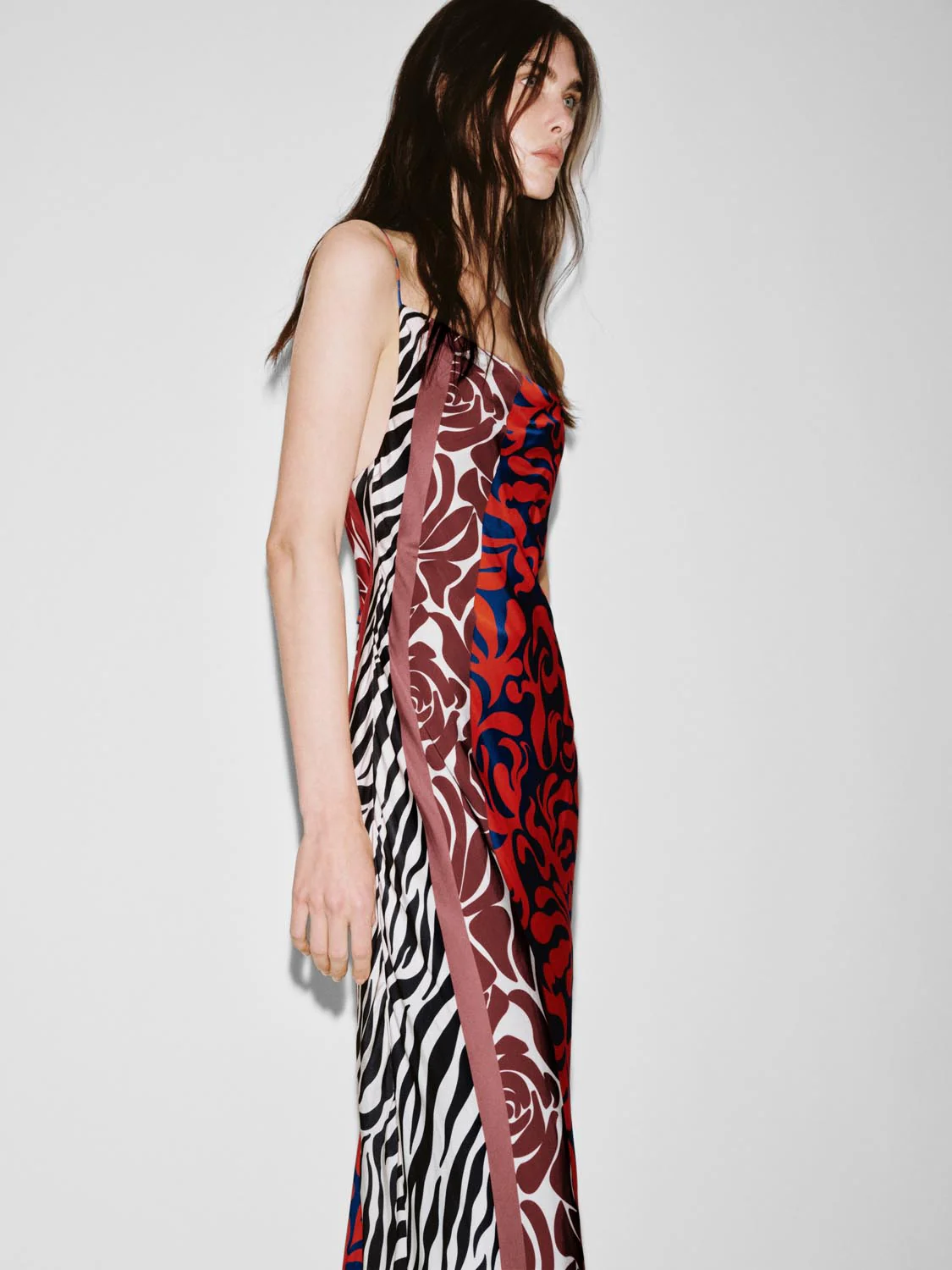 Contrast Printed Strappy Skinny Fit Maxi Dresses - Image 2