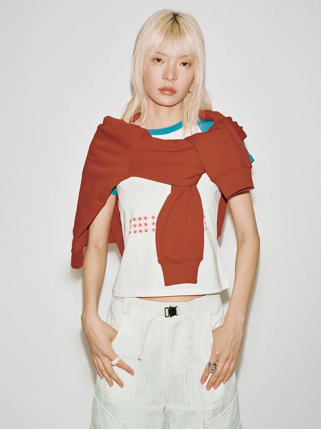 Contrast Raglan Sleeve Dot Printed T-Shirts