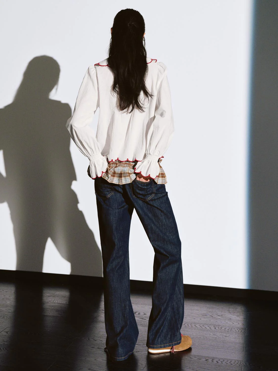 Contrast Ruffle Trim Tie Detail Overhead Shirts - Image 6
