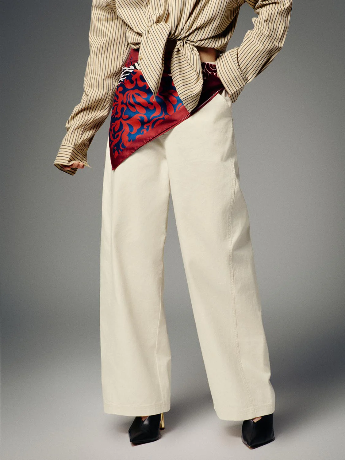 Contrast Scarf Detail Tapered Pants