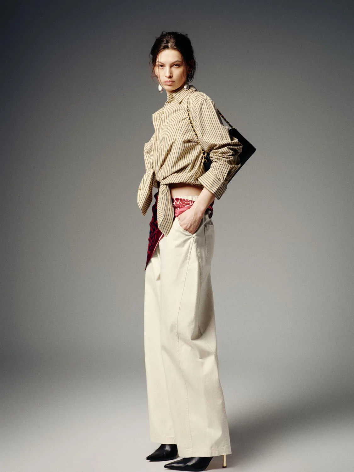 Contrast Scarf Detail Tapered Pants - Image 7