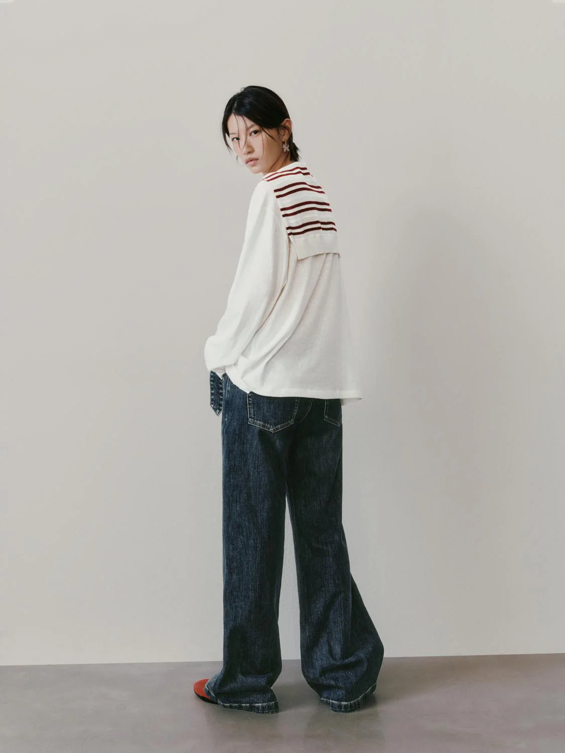 Contrast Striped Shawl Detail Printed Long Sleeve T-Shirts - Image 6