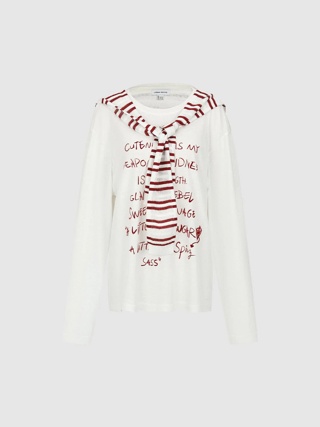 Contrast Striped Shawl Detail Printed Long Sleeve T-Shirts - Image 7