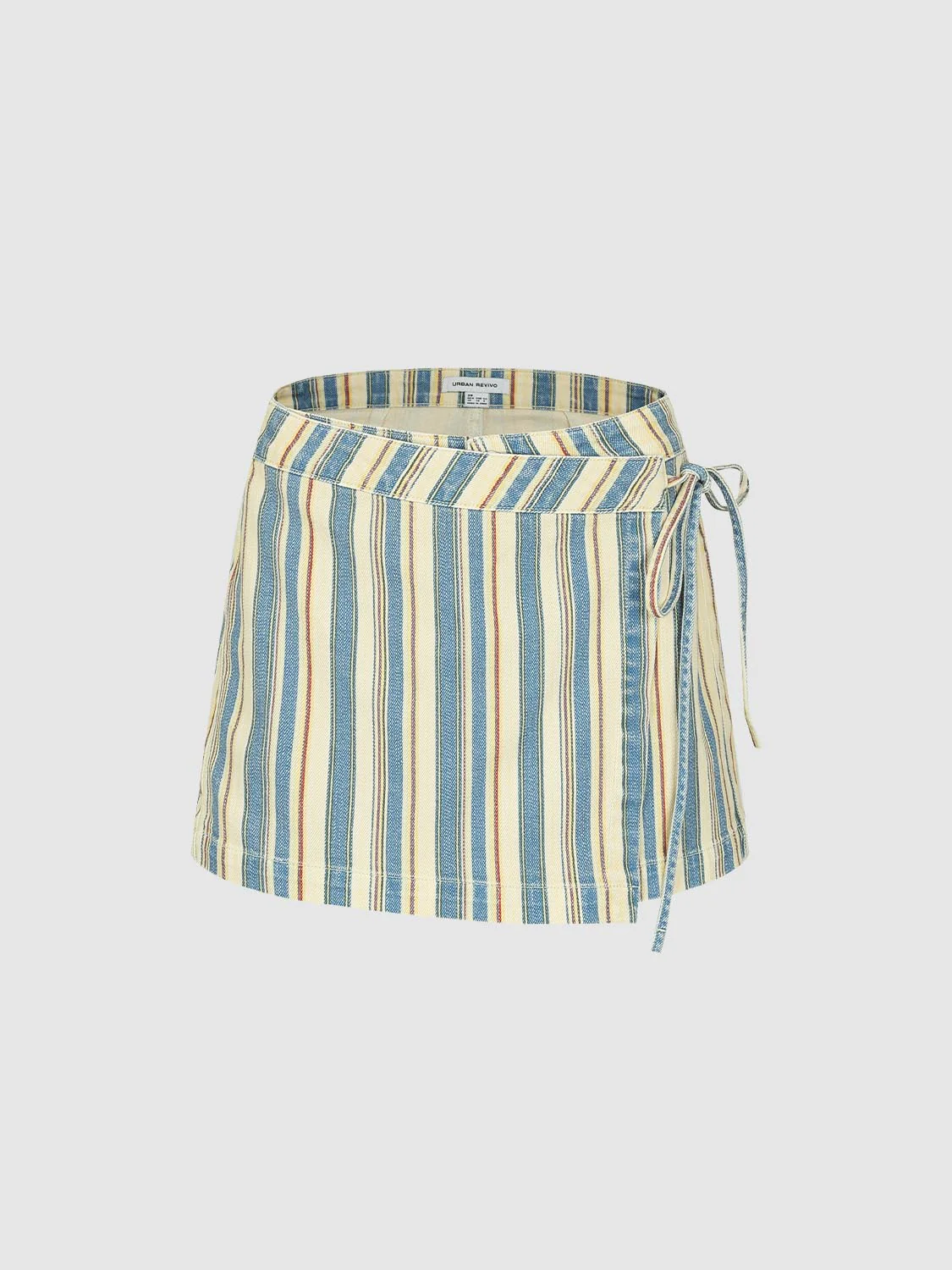 Contrast Striped Wrap Denim Mini Shorts - Image 2