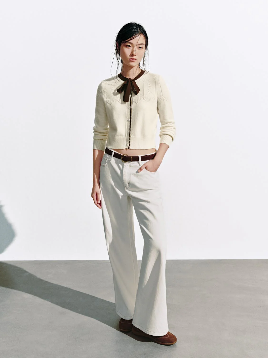 Contrast Tie Neck Knitted Cardigans - Image 4