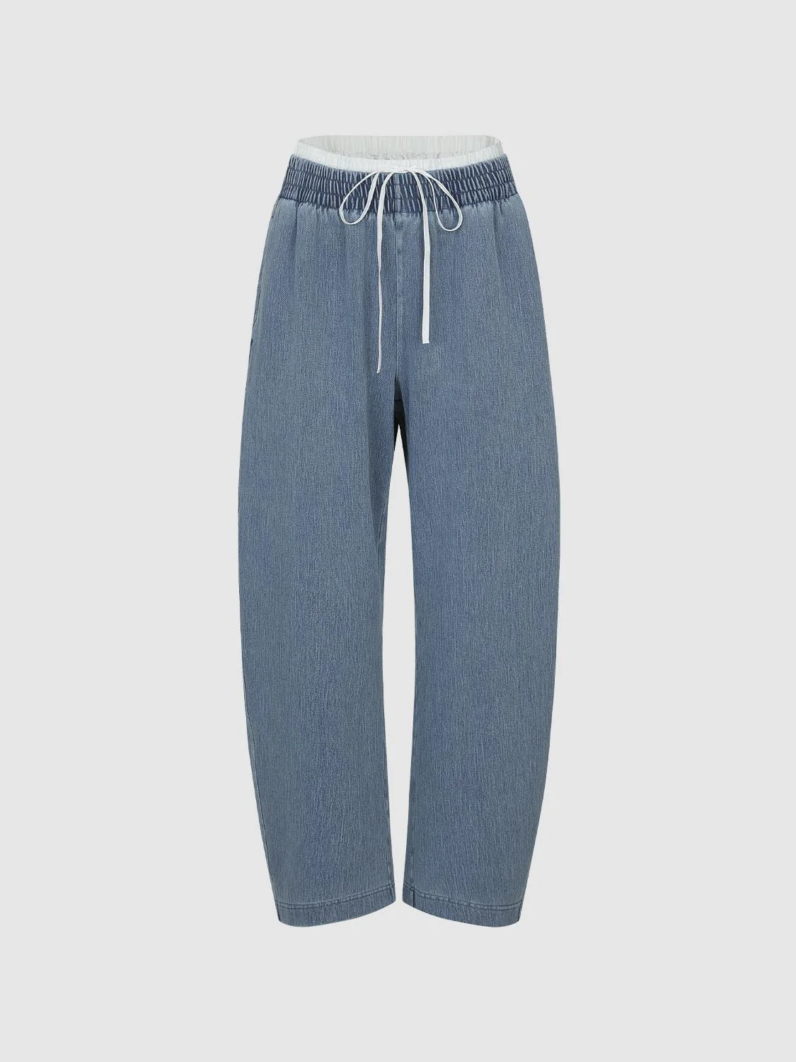 Contrast Trim Drawstring Pull On Barrel Leg Jeans - Image 2