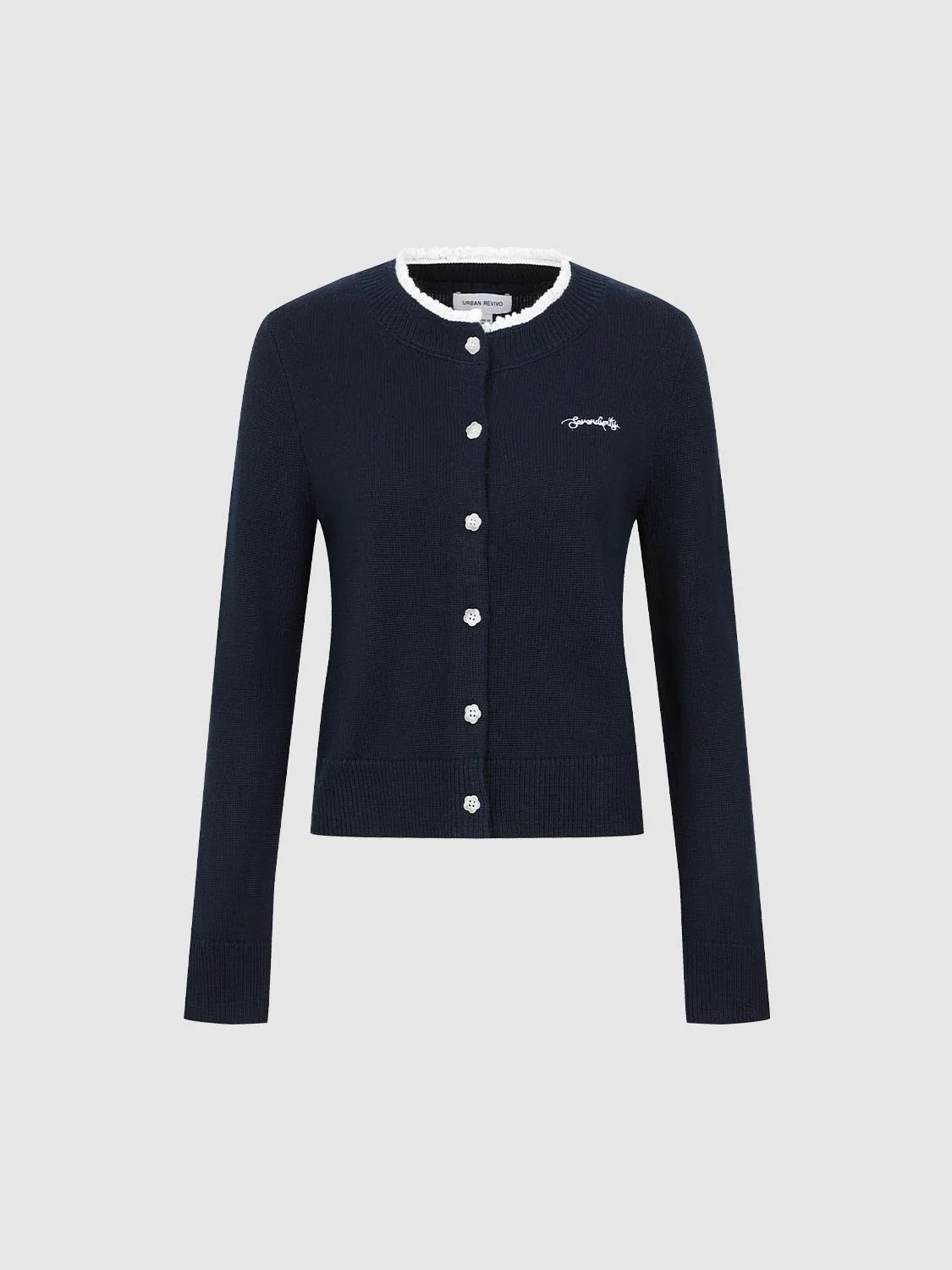Contrast Trim Embroidered Knitted Cardigans - Image 7