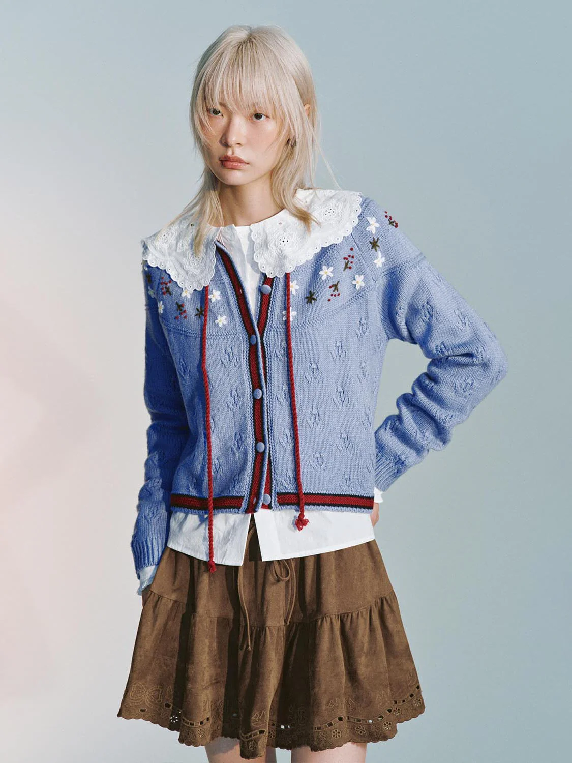 Contrast Trim Intarsia Knitted Cardigan - Image 9