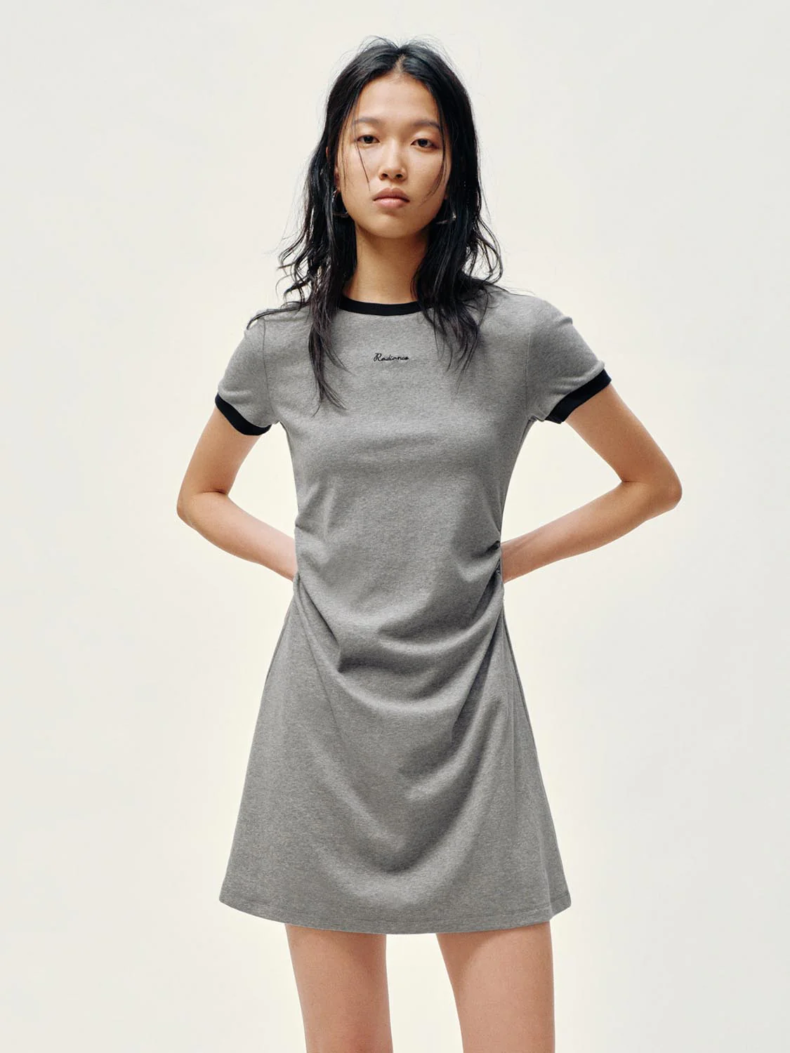 Contrast Trim Nipped Waist A-Line Midi Dresses