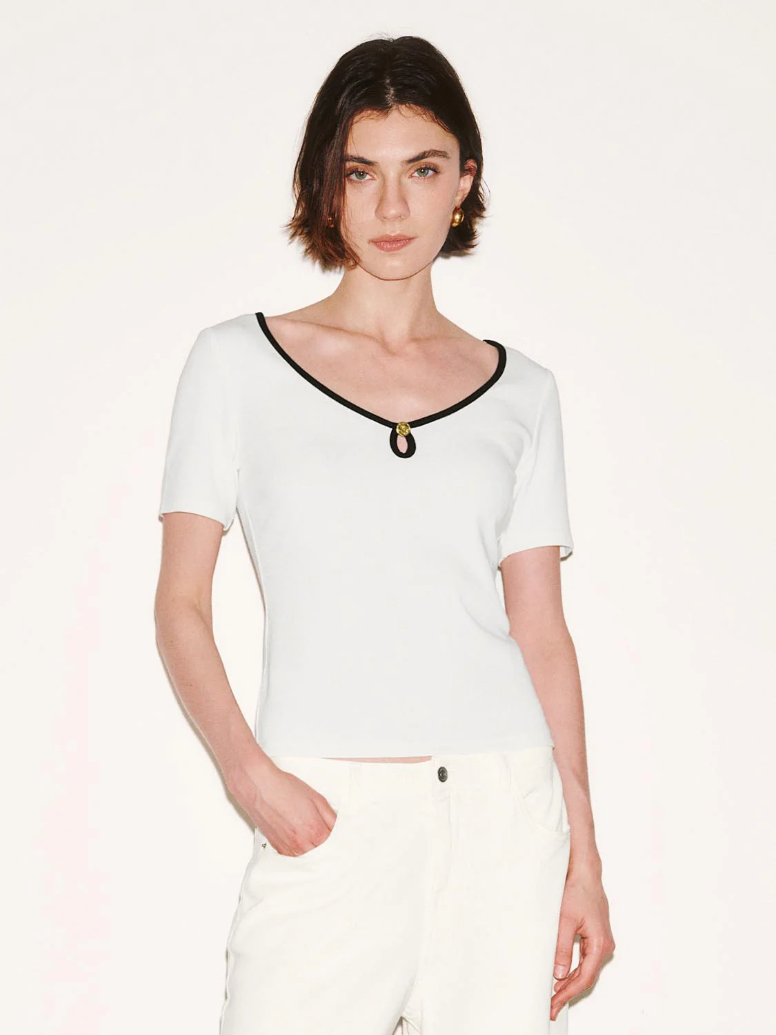 Contrast Trim Skinny-Fit T-Shirts