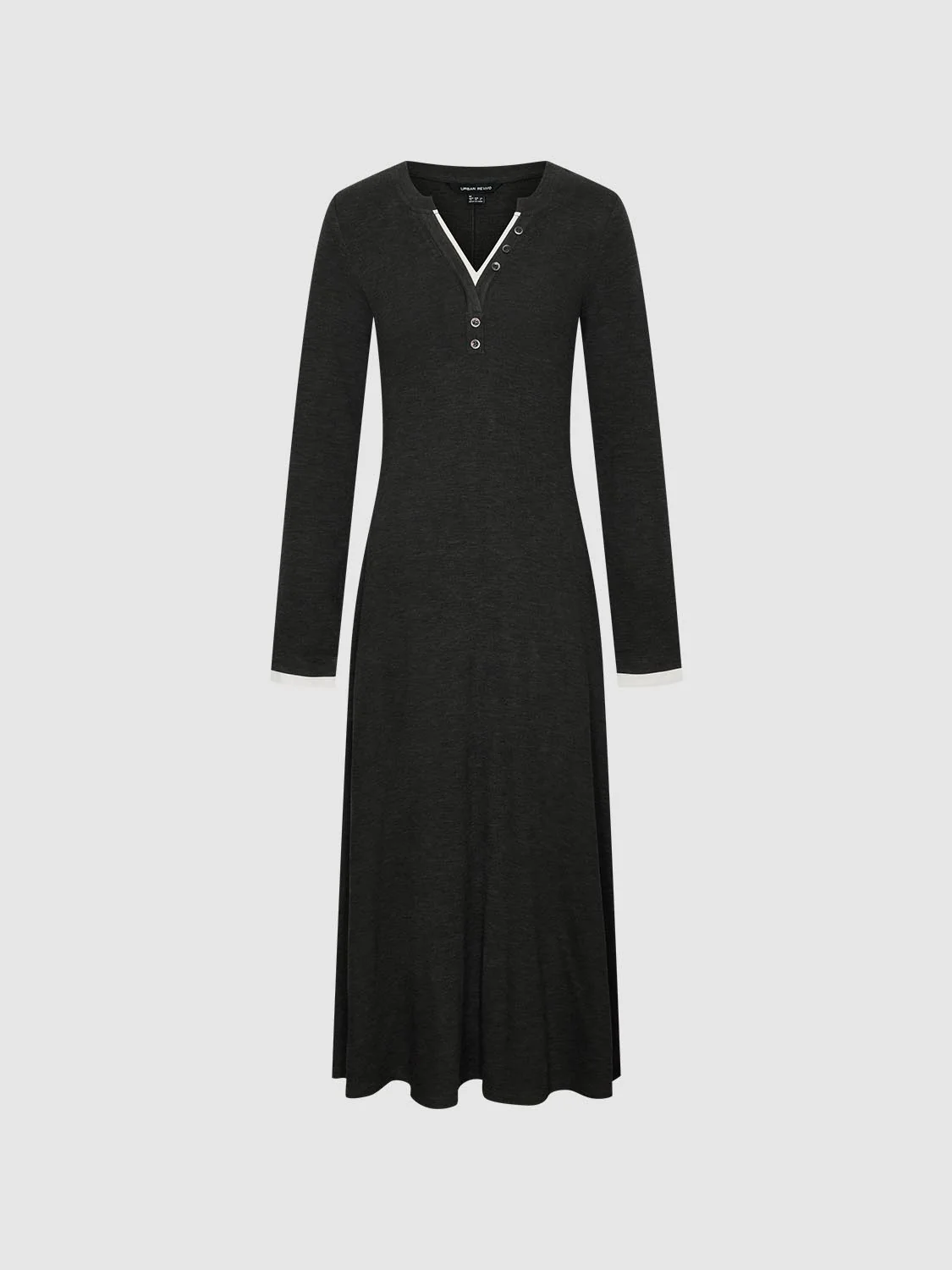 Contrast V-Neck Long Sleeve A-Line Midi Dresses - Image 7