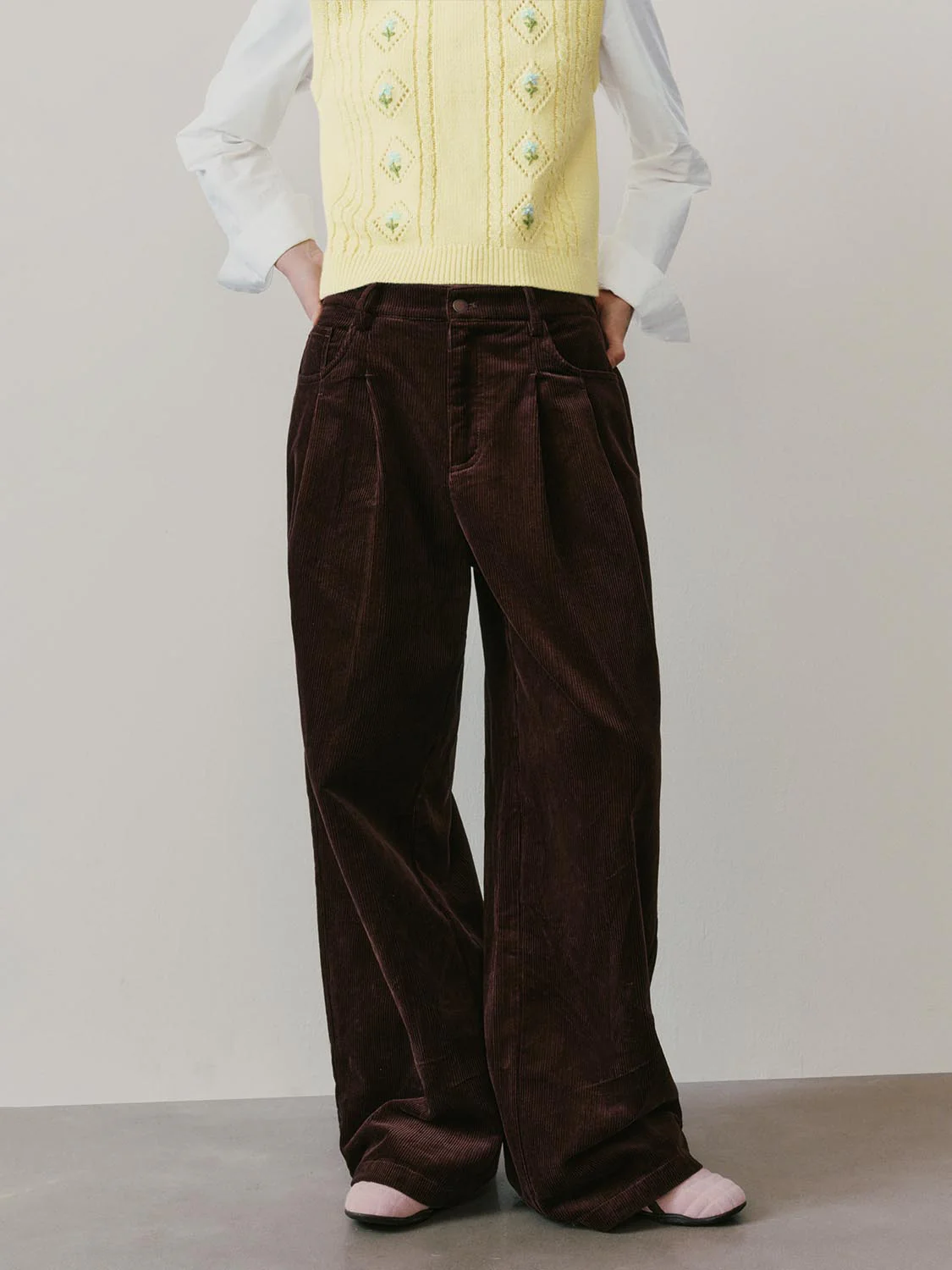 Corduroy Pleated Wide Leg Pants - Image 9