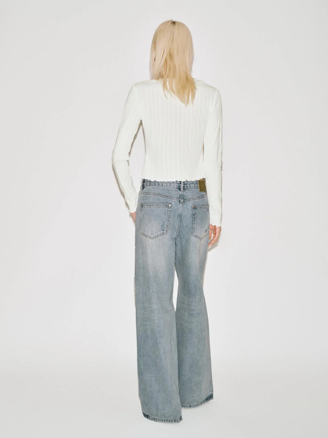 Crew Neck Bow Detail Ruffle Trim Long Sleeve T-Shirts - Image 6