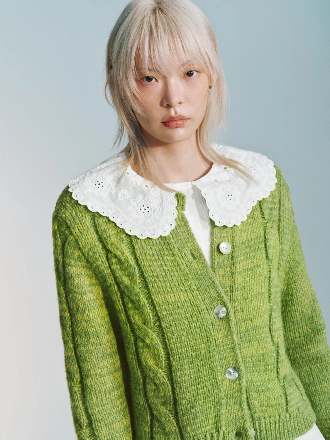Crew Neck Cable Knitted Cardigans - Image 3