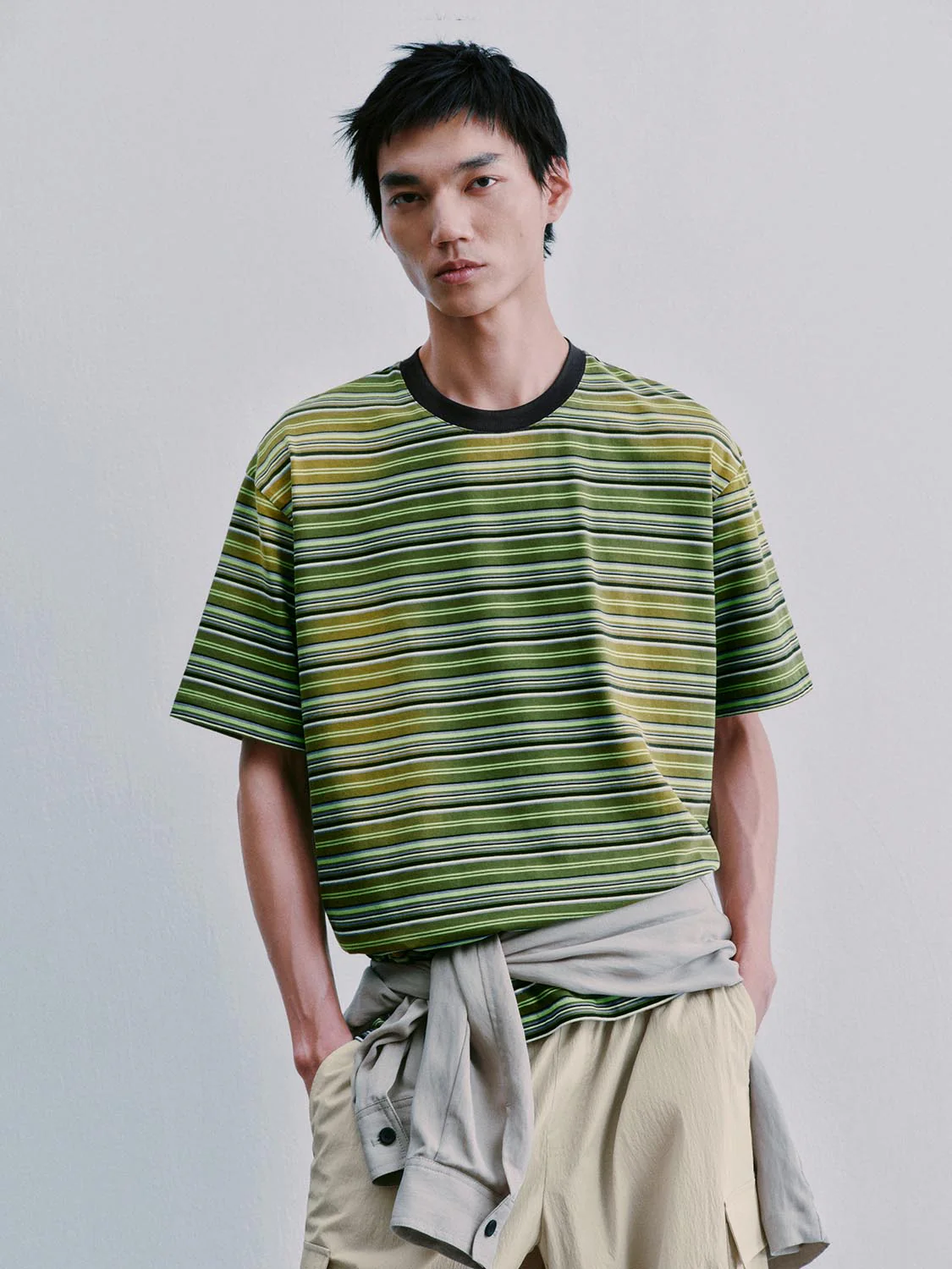 Crew Neck Contrast Striped T-Shirts