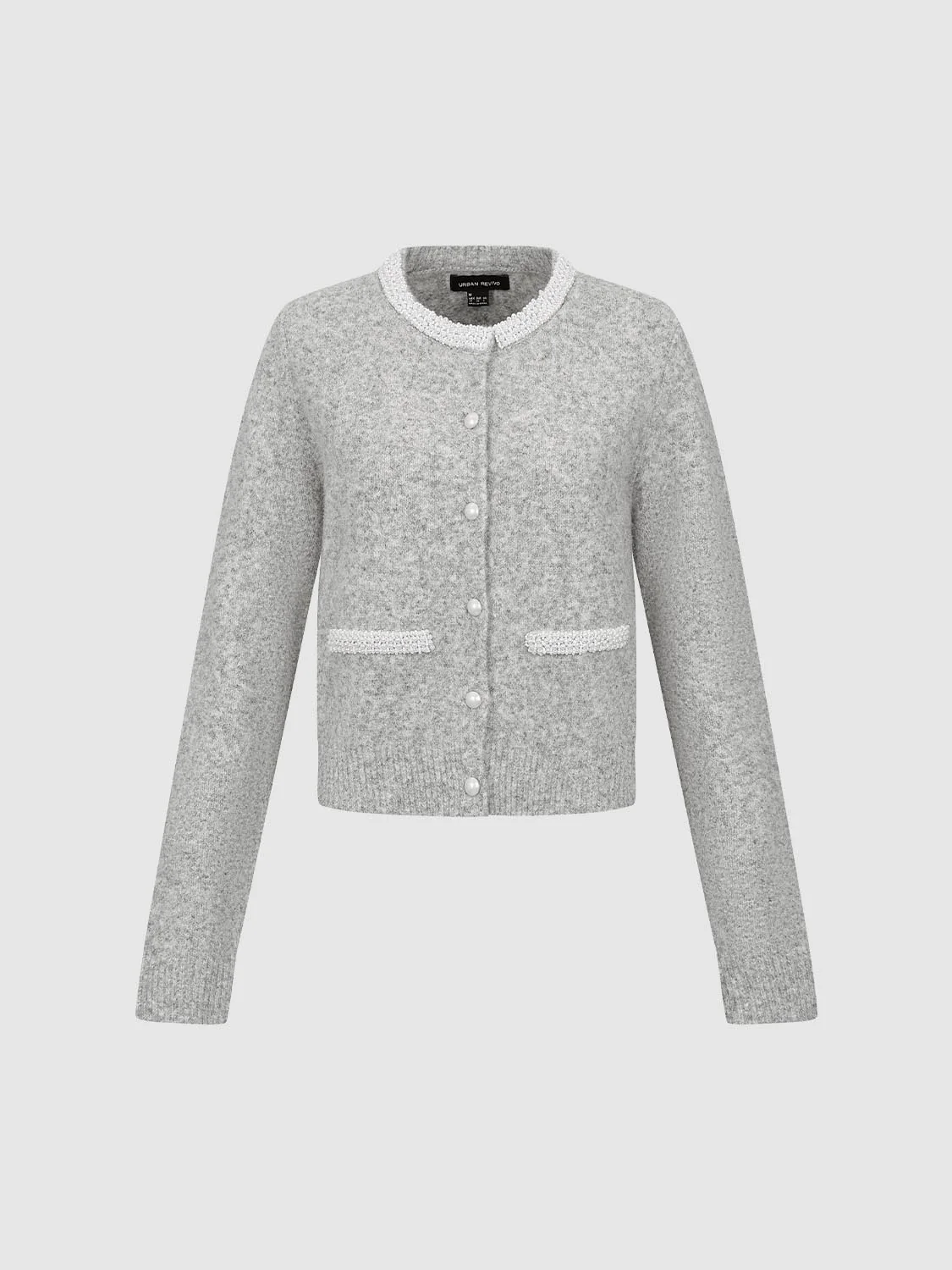 Crew Neck Contrast Trim Knitted Cardigans - Image 7