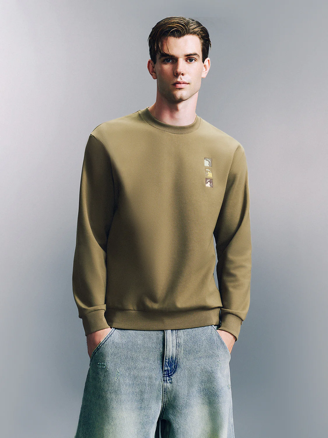 Crew Neck Drawstring Hem Sweatshirts