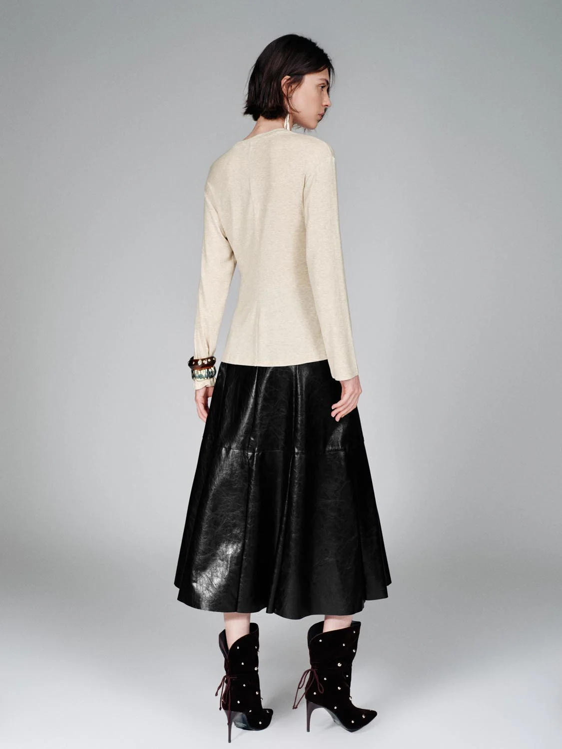 Crew Neck Knot Front Long Sleeve T-Shirts - Image 17