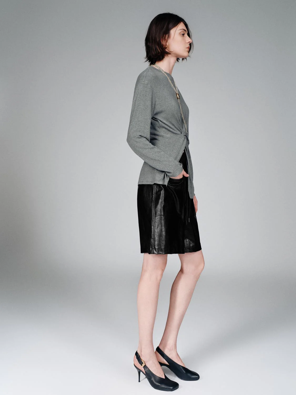 Crew Neck Knot Front Long Sleeve T-Shirts - Image 5