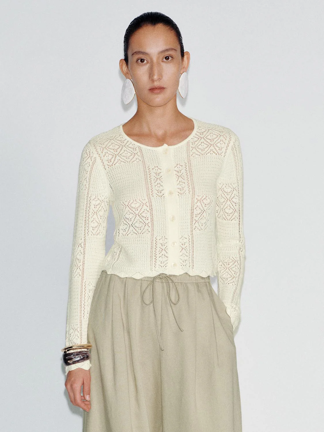 Crew Neck Open Knitted Cardigan