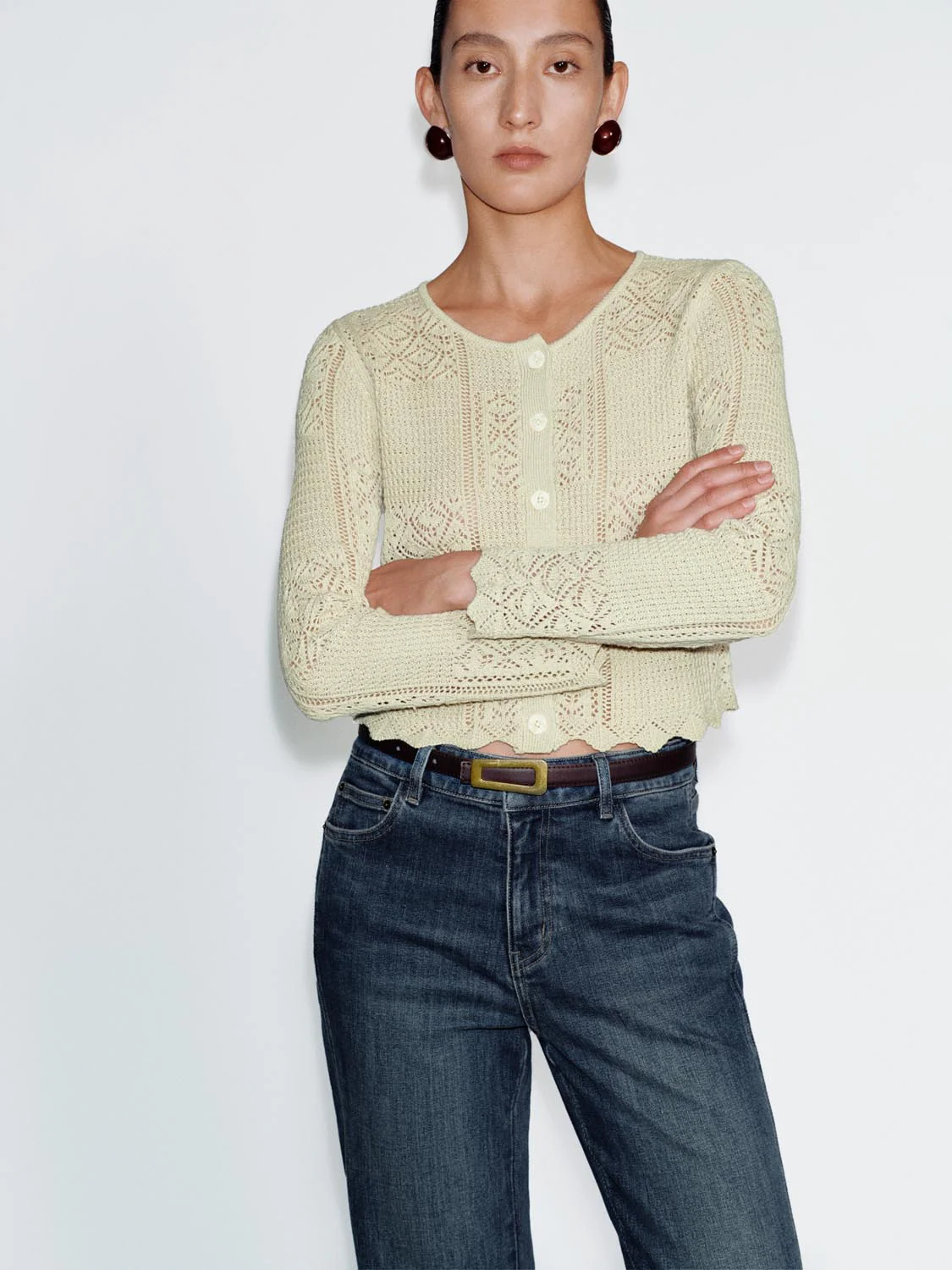 Crew Neck Open Knitted Cardigan - Image 6