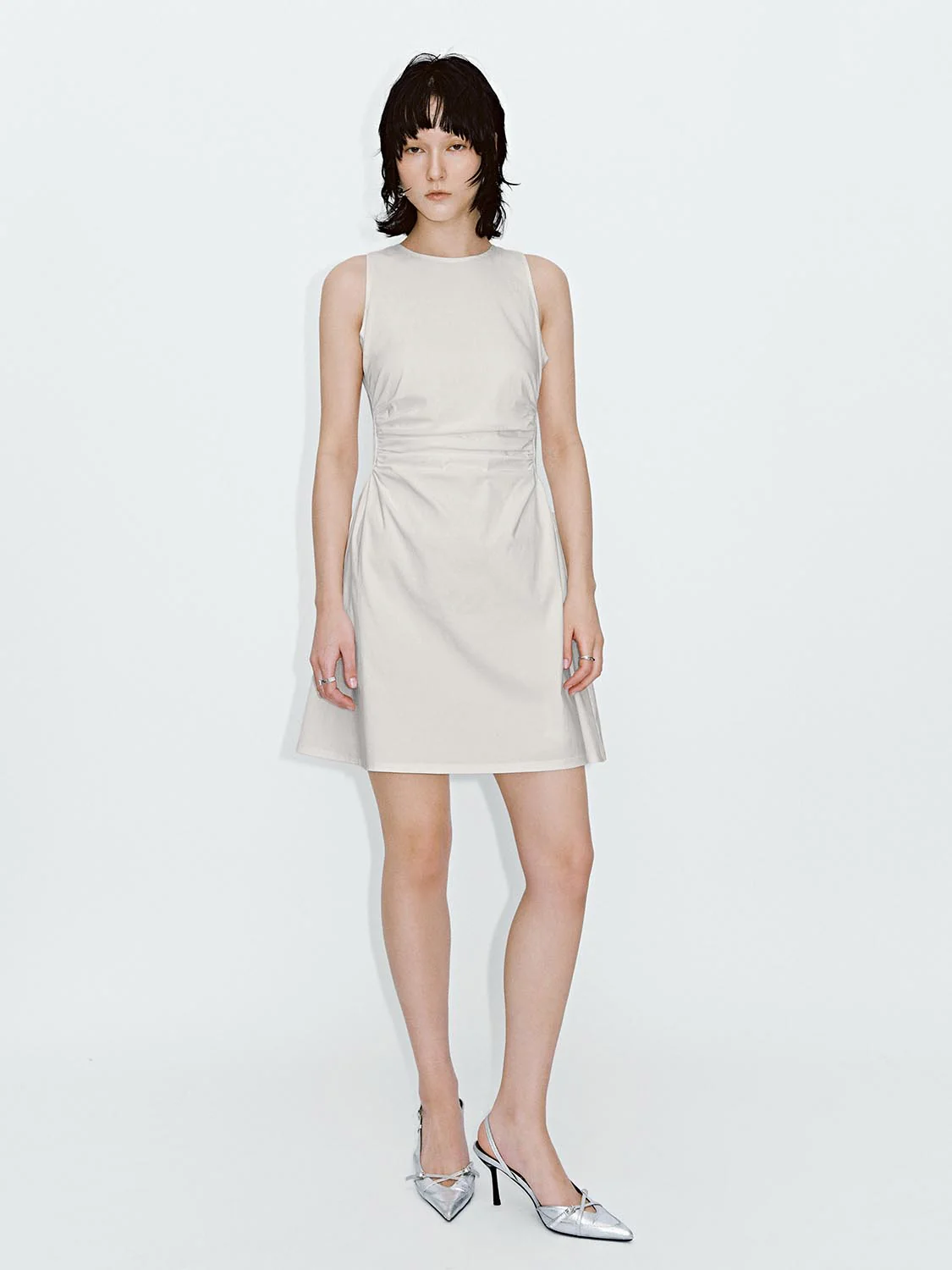 Crew Neck Ruched Sleeveless A-Line Midi Dresses - Image 21