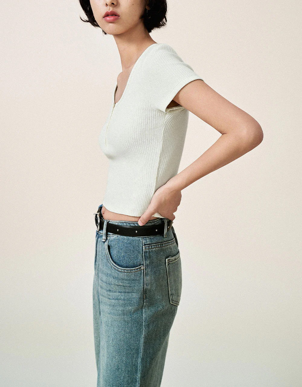 Crew Neck Skinny Knitted T-Shirt - Image 18