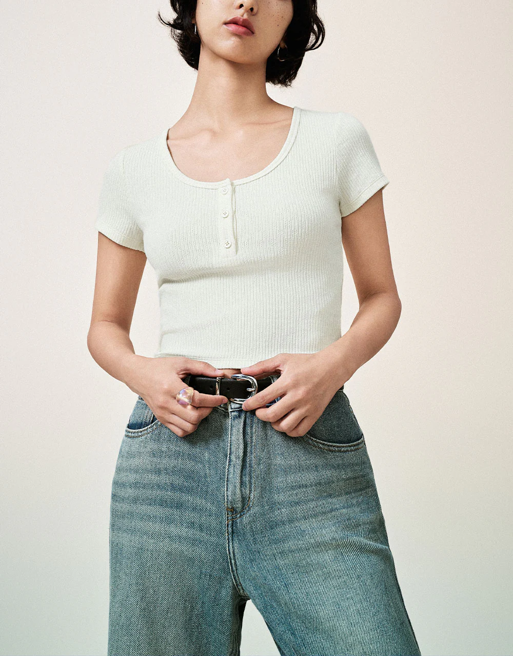 Crew Neck Skinny Knitted T-Shirt - Image 35