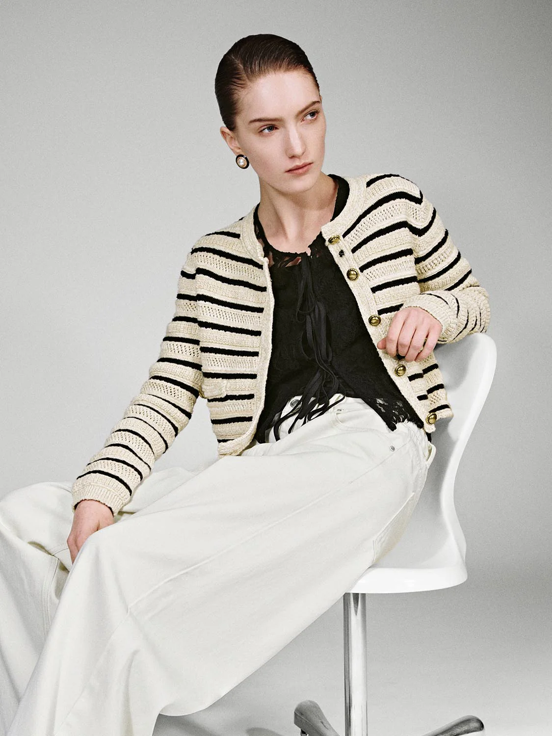 Crew Neck Striped Knitted Cardigans