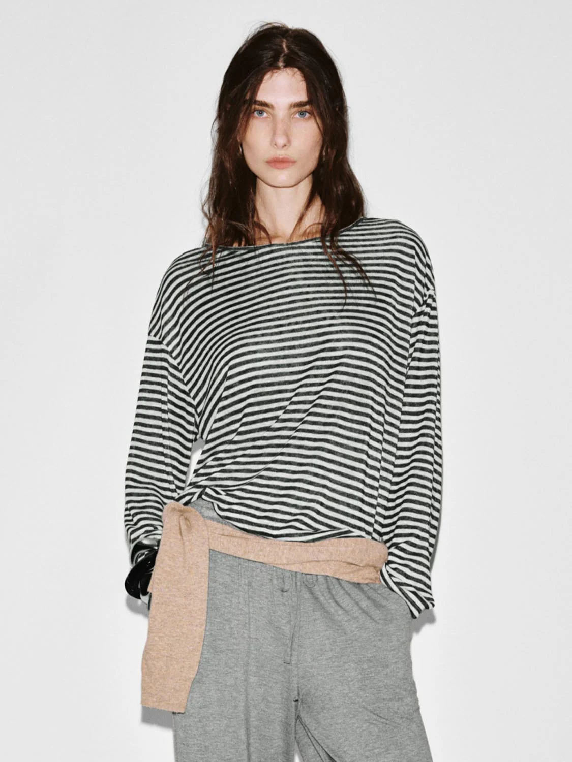 Crew Neck Striped Long Sleeve Knitted T-Shirts - Image 9