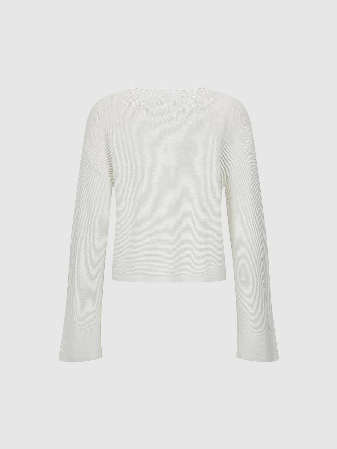 Crochet Trim Tie Front Long Sleeve Knitted T-Shirts - Image 2