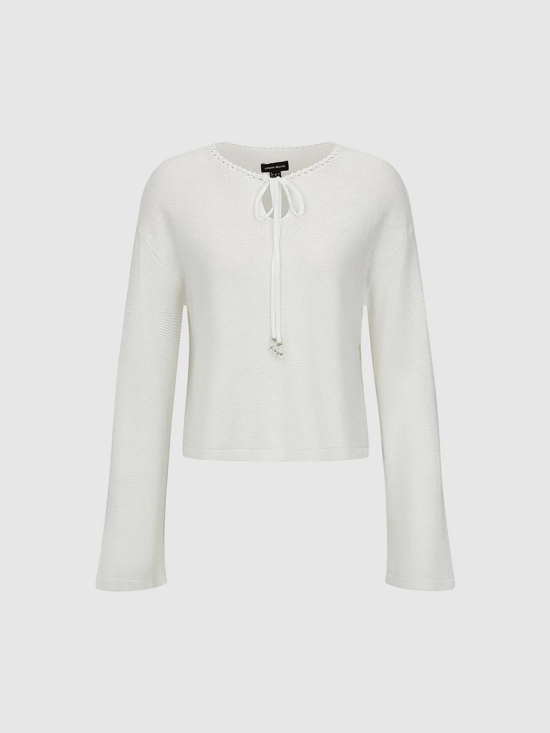 Crochet Trim Tie Front Long Sleeve Knitted T-Shirts - Image 4