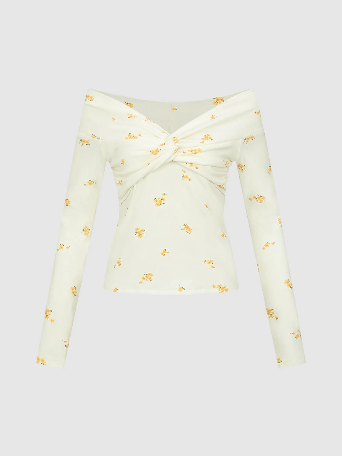 Cross Front Off Shoulder Floral Long Sleeve T-Shirts - Image 7