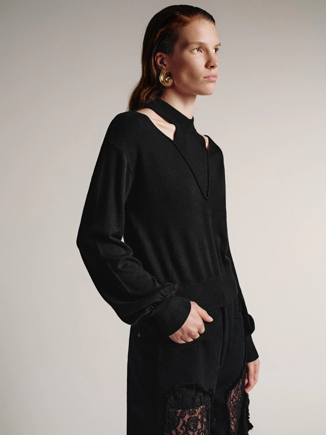 Cut-Out Long Sleeve Knitted T-Shirts - Image 2