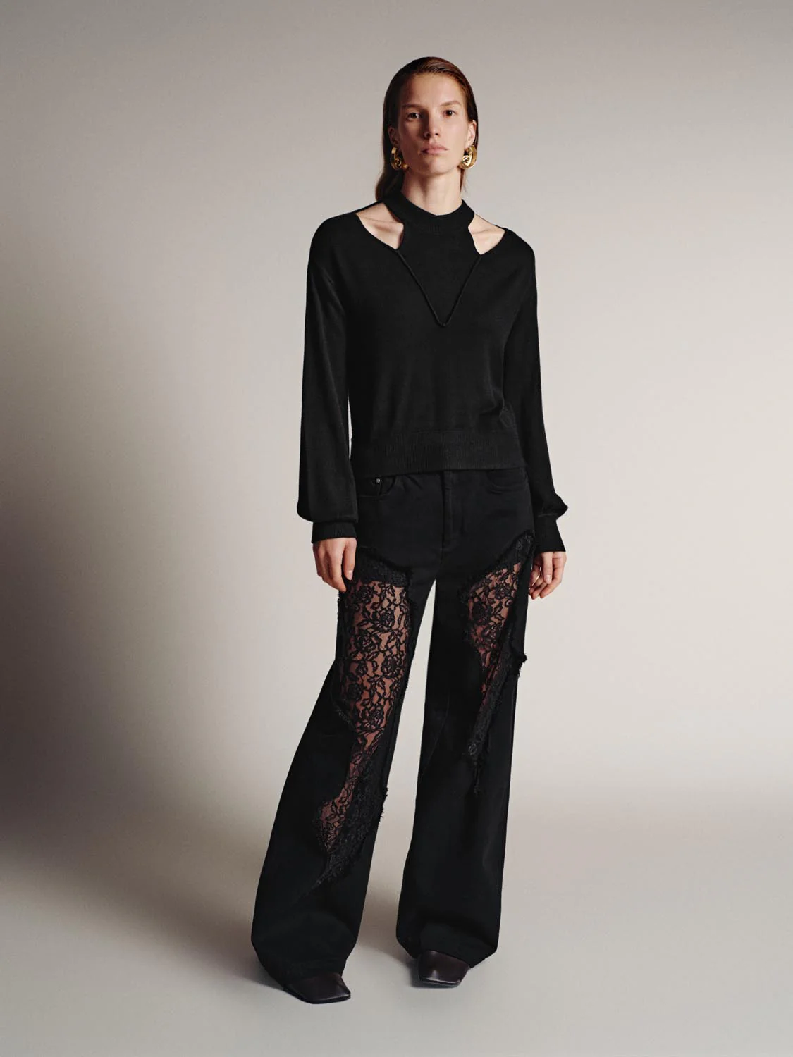 Cut-Out Long Sleeve Knitted T-Shirts - Image 3