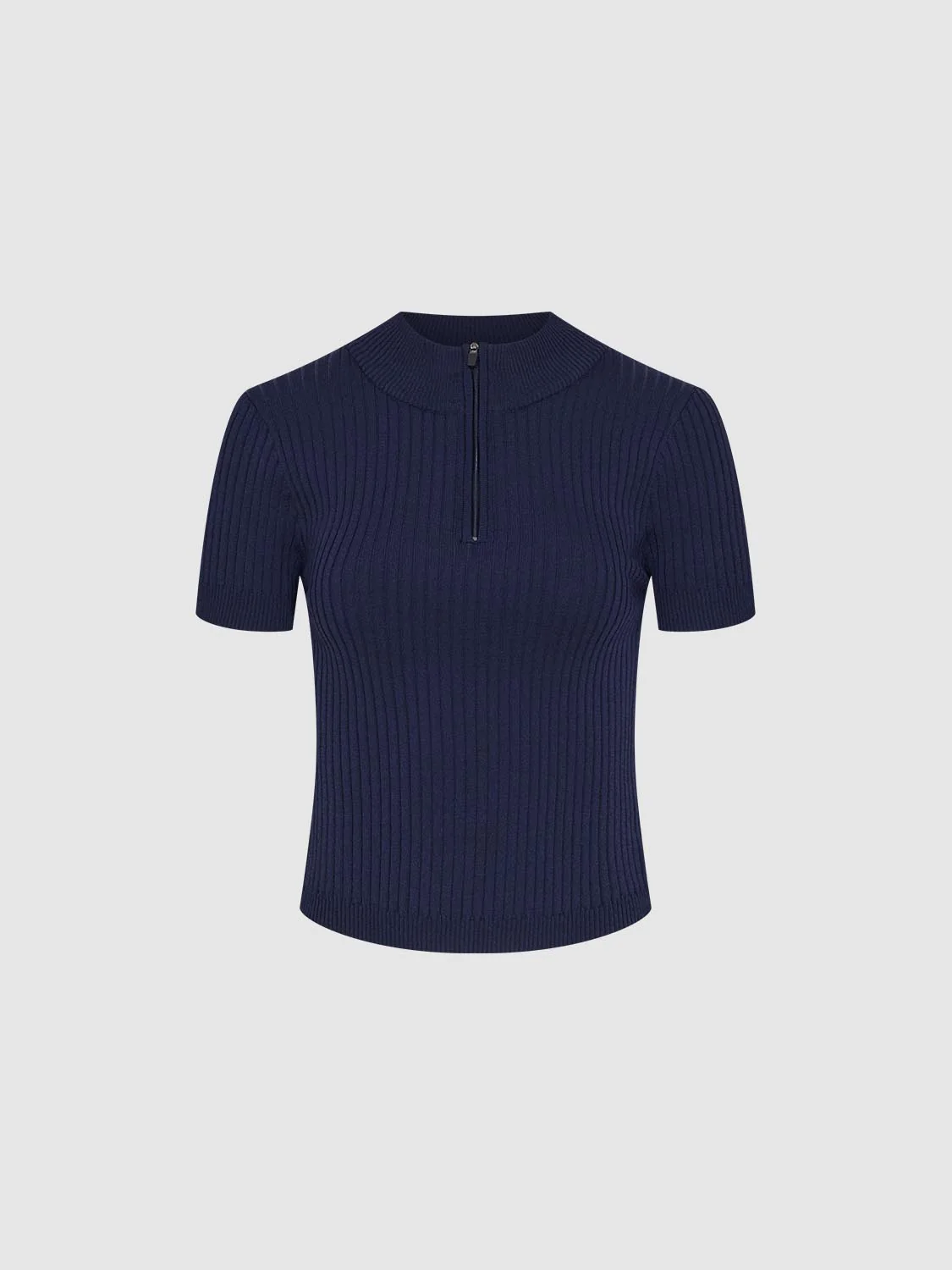 Cutout Mock Neck Half Zip Ribbed Skinny-Fit Knitted T-Shirts - Image 7