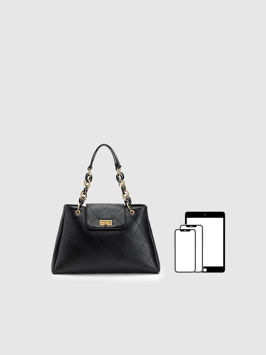 Diamond Chain Detail Handle Shoulder Bags - Image 7