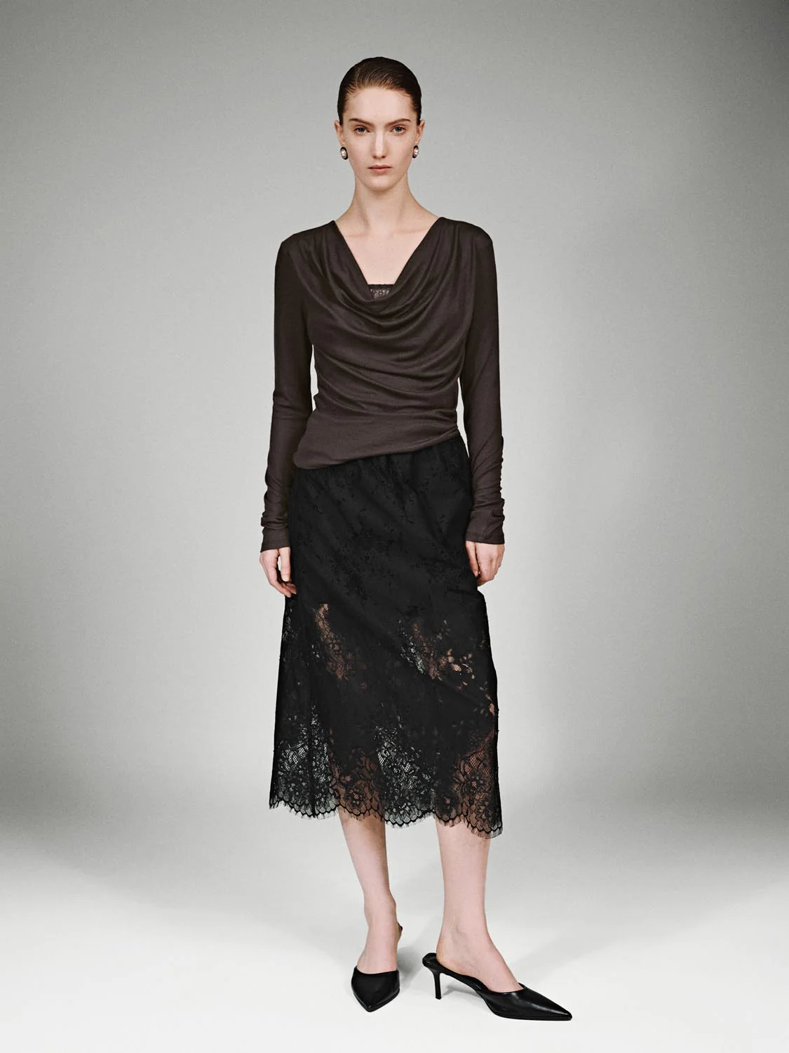 Draped Slim Fit Long Sleeve T-Shirts - Image 4