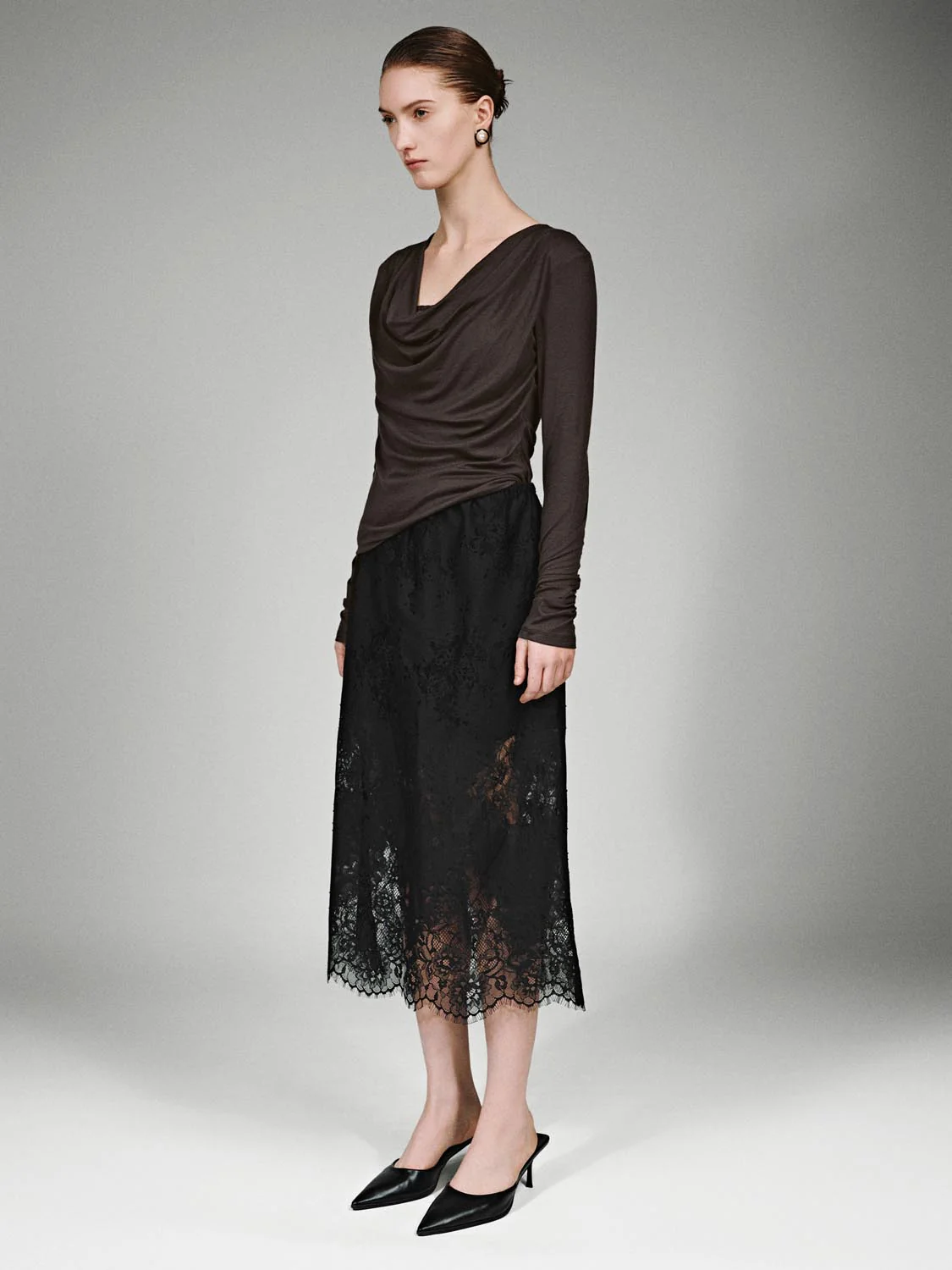 Draped Slim Fit Long Sleeve T-Shirts - Image 5