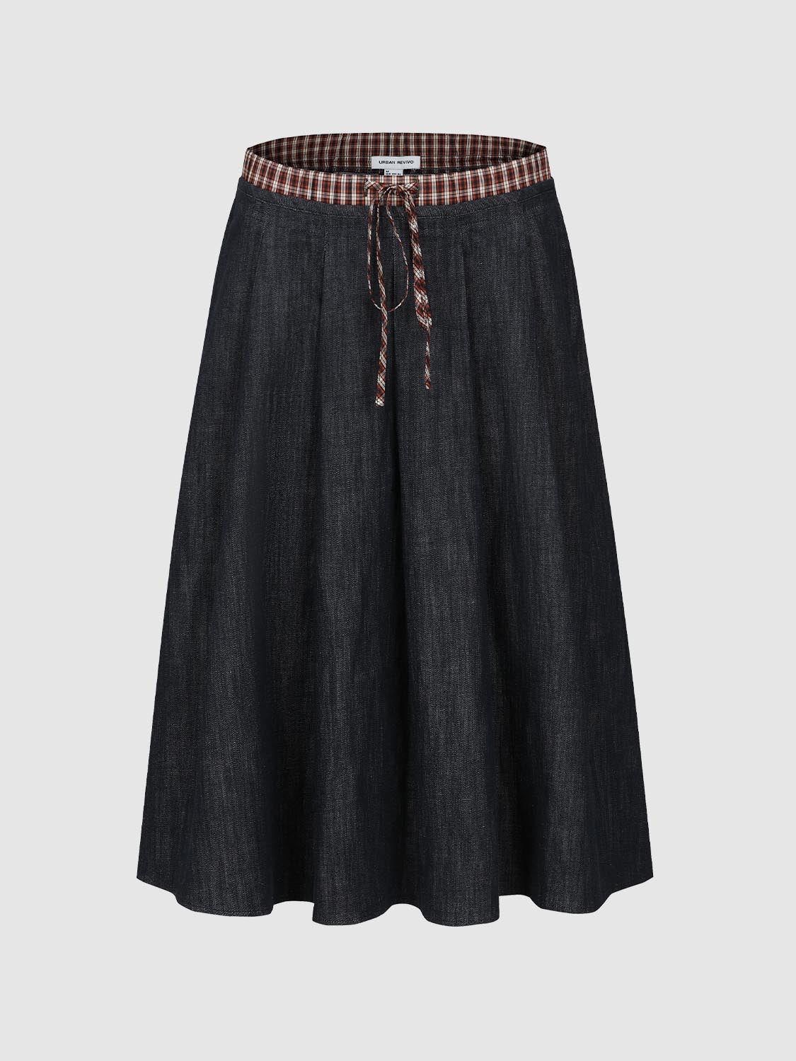 Drawstring Contrast Hem Denim Skirts - Image 2