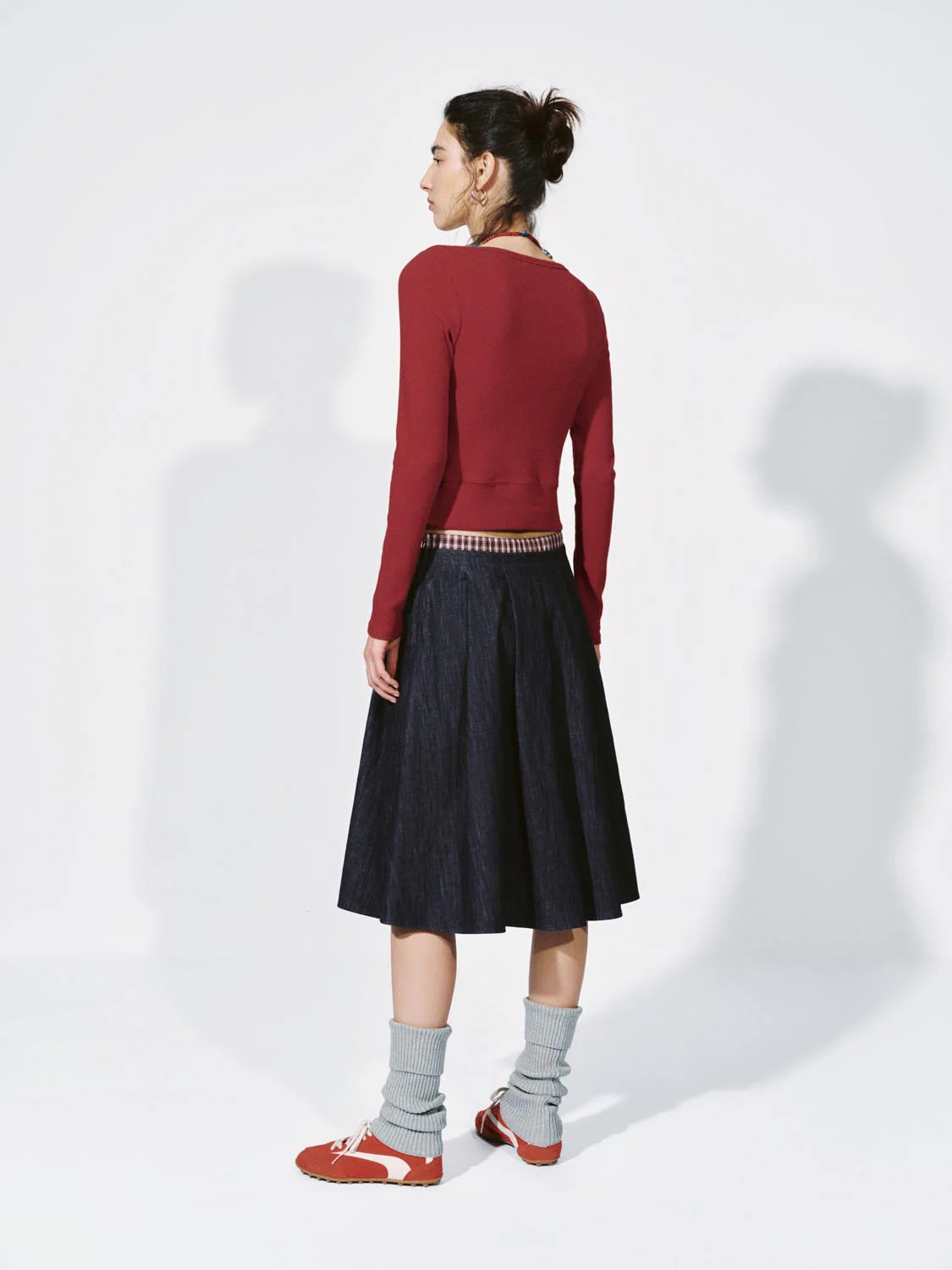 Drawstring Contrast Hem Denim Skirts - Image 4