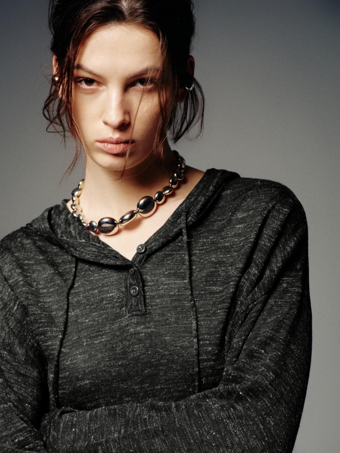 Drawstring Hooded Long Sleeve Knitted T-Shirts - Image 3