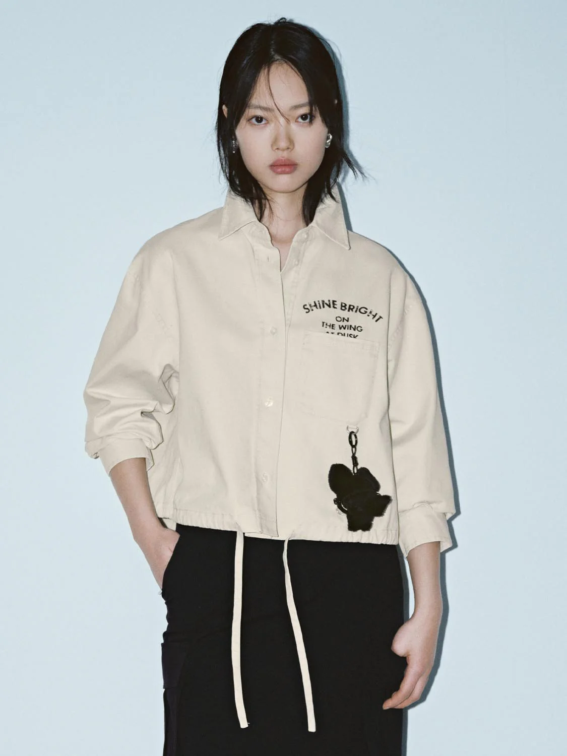 Drawstring Patch Pocket Printed Shirts
