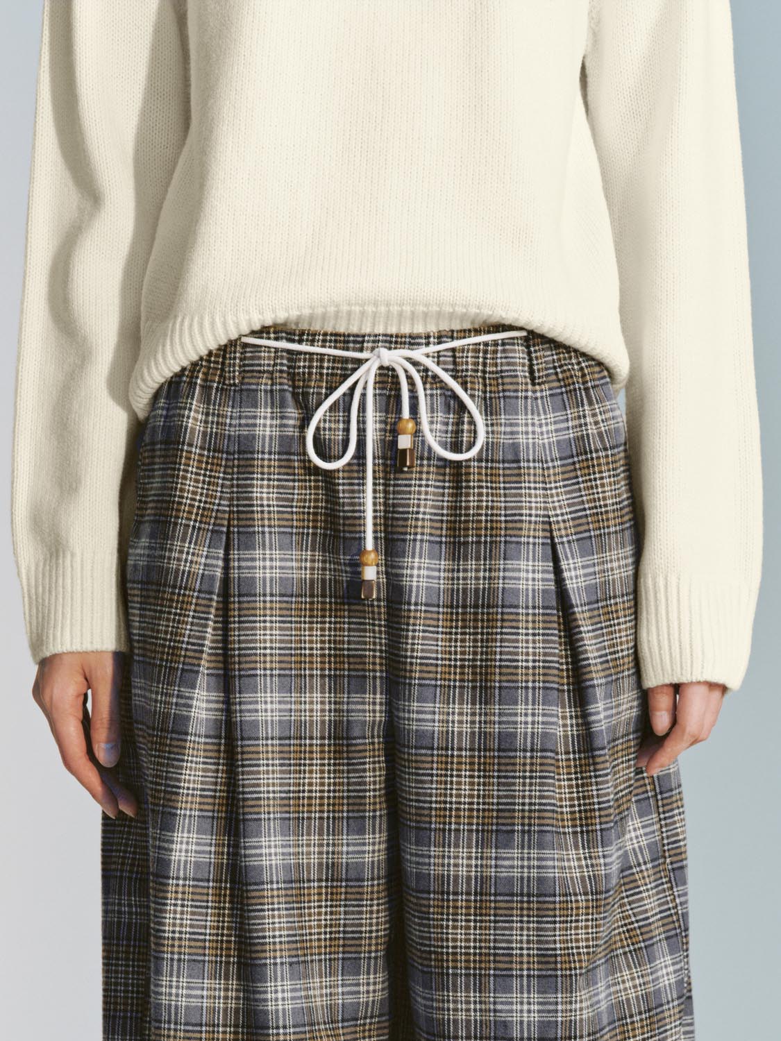 Drawstring Pull On Check Wide Leg Pants - Image 5