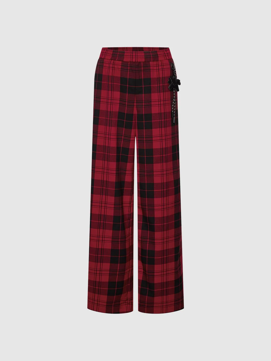 Drawstring Pull On Check Wide Leg Pants - Image 2