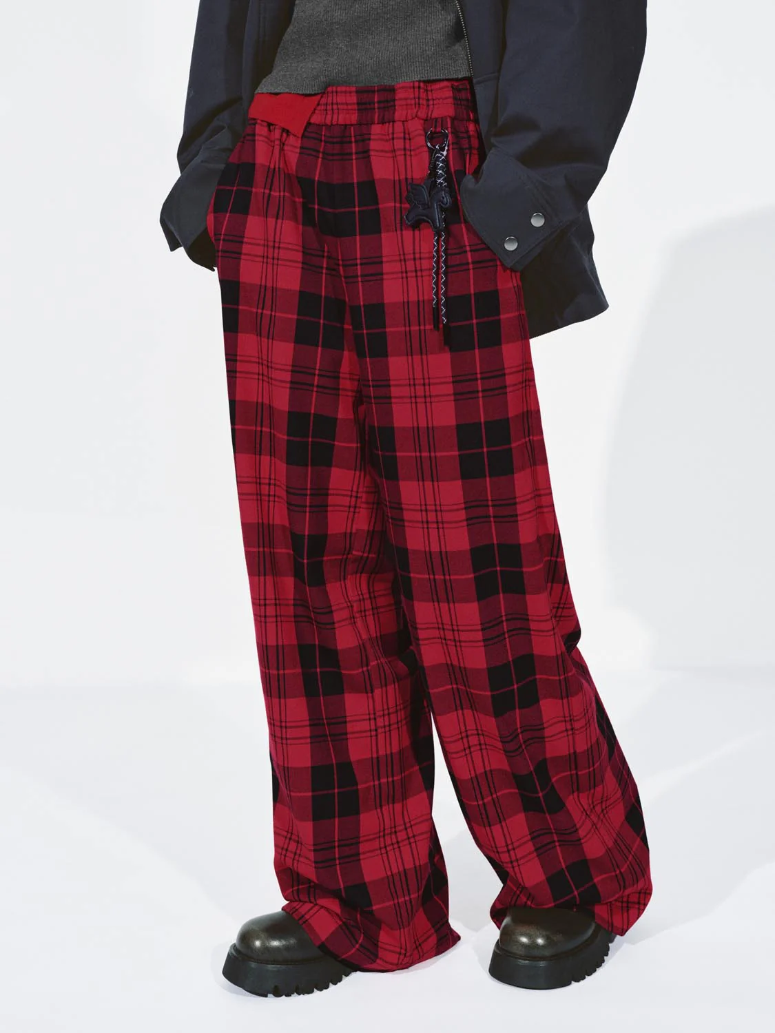 Drawstring Pull On Check Wide Leg Pants - Image 3