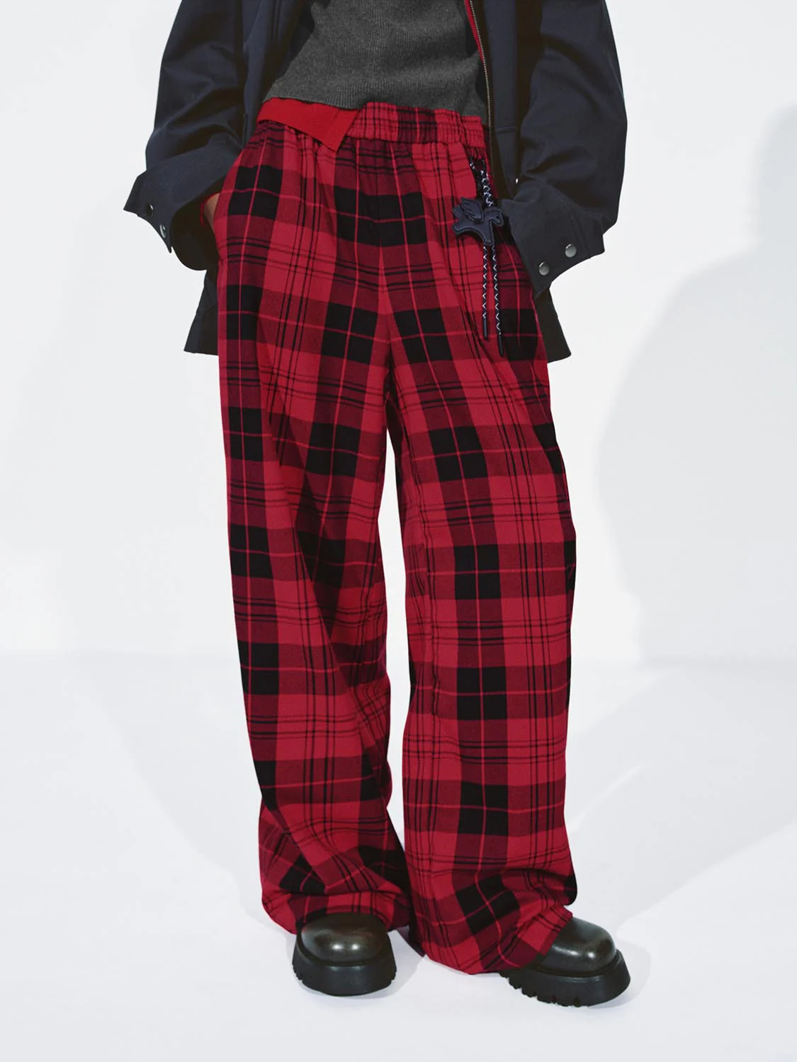 Drawstring Pull On Check Wide Leg Pants - Image 9