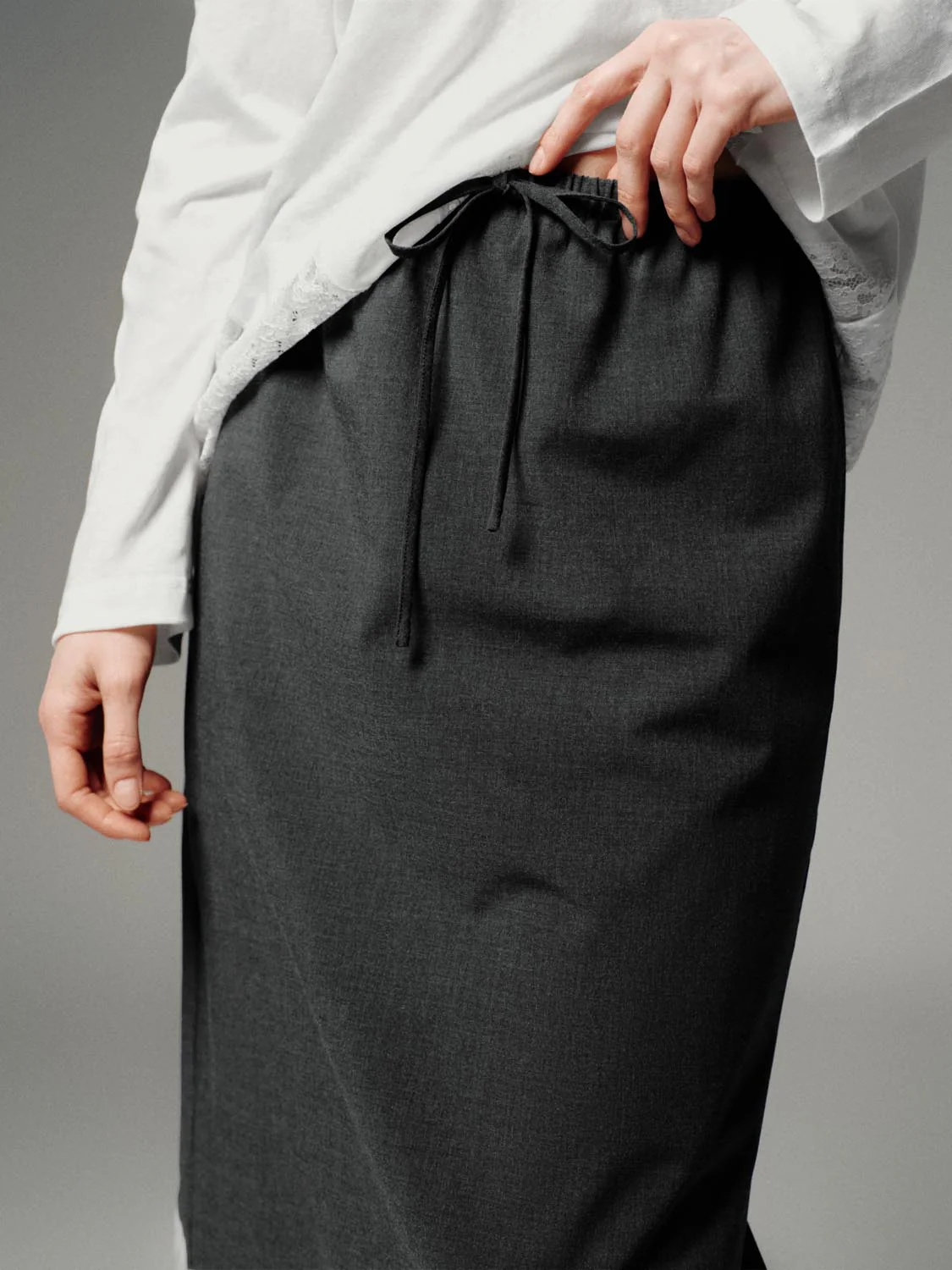 Drawstring Pull On Lace Trim Straight Midi Skirts - Image 5