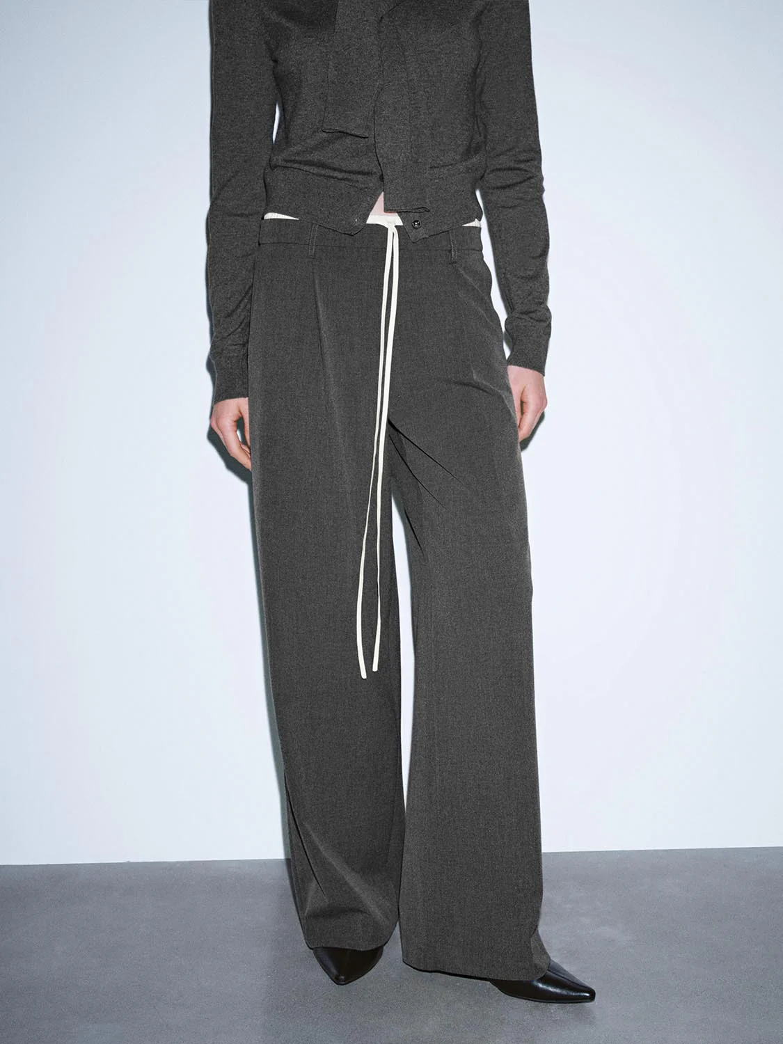 Drawstring Pull On Pleated Wide Leg Pants