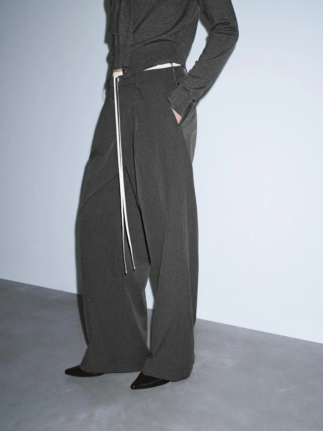Drawstring Pull On Pleated Wide Leg Pants - Image 3